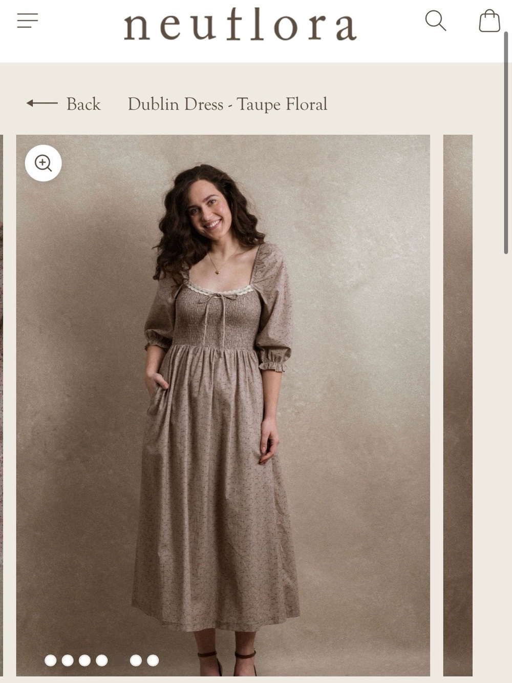 Smocked Neuflora Dress in Taupe Floral